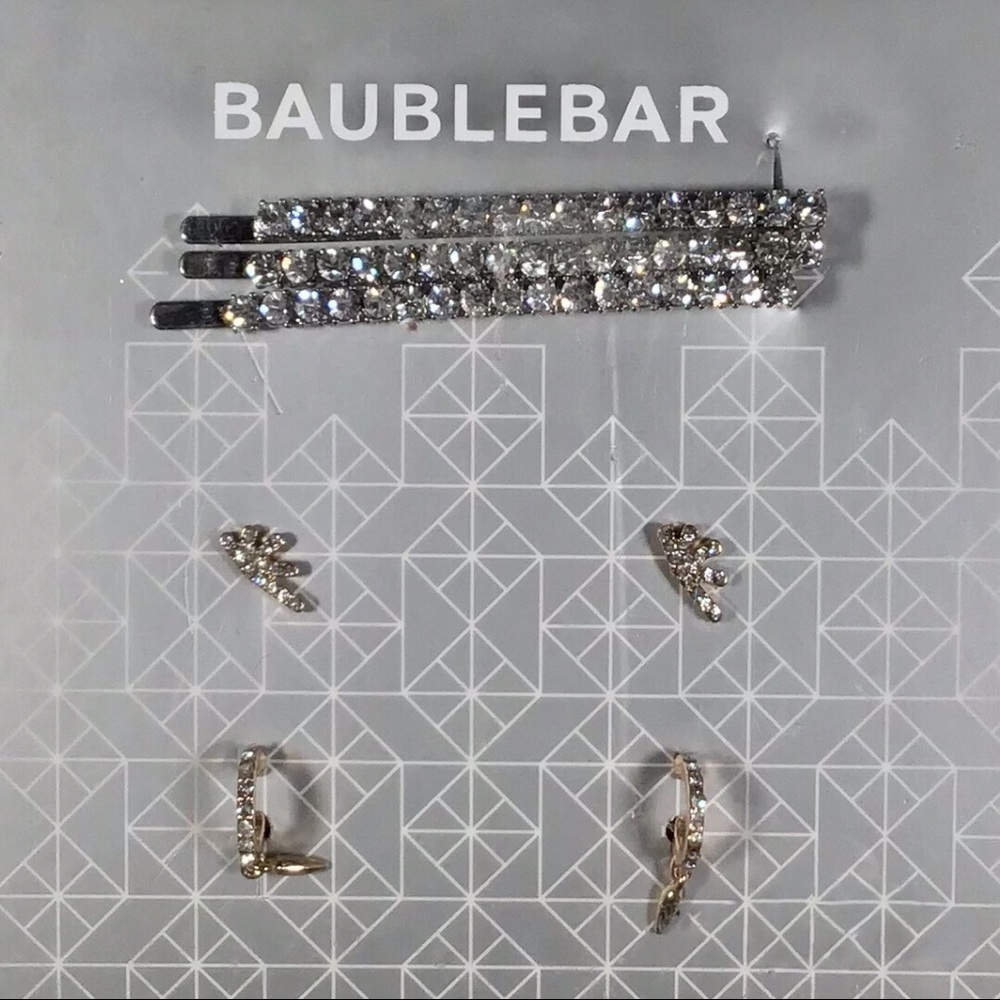 BAUBLEBAR Set - 3 Crystal Rhinestone Hair Pins & 2 Earrings Silver Plating(C3)